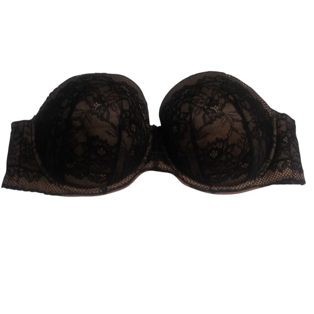 Torrid Curve Bra Black Lace Tan  Multi-Way Underwire Strapless Size 46DD